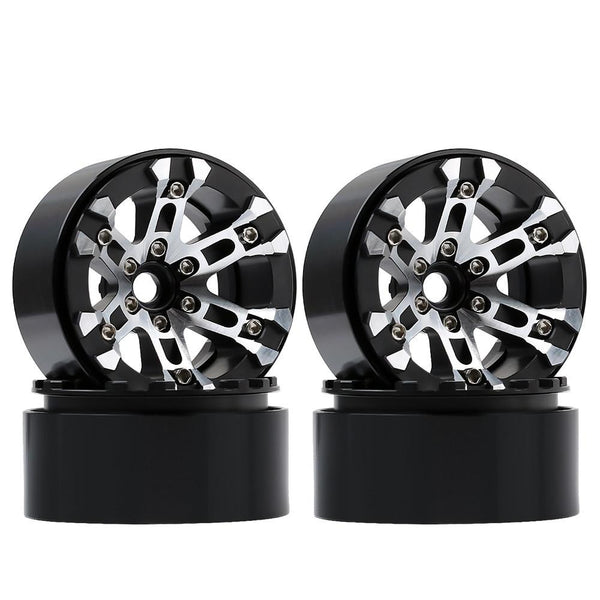 Aluminum Alloy 2.0inch Beadlock Wheel Rims fit 1.9inch Tires for 1/10 RC Crawler Axial SCX10 90046 Traxxas TRX4 D90 - 4Pc Black