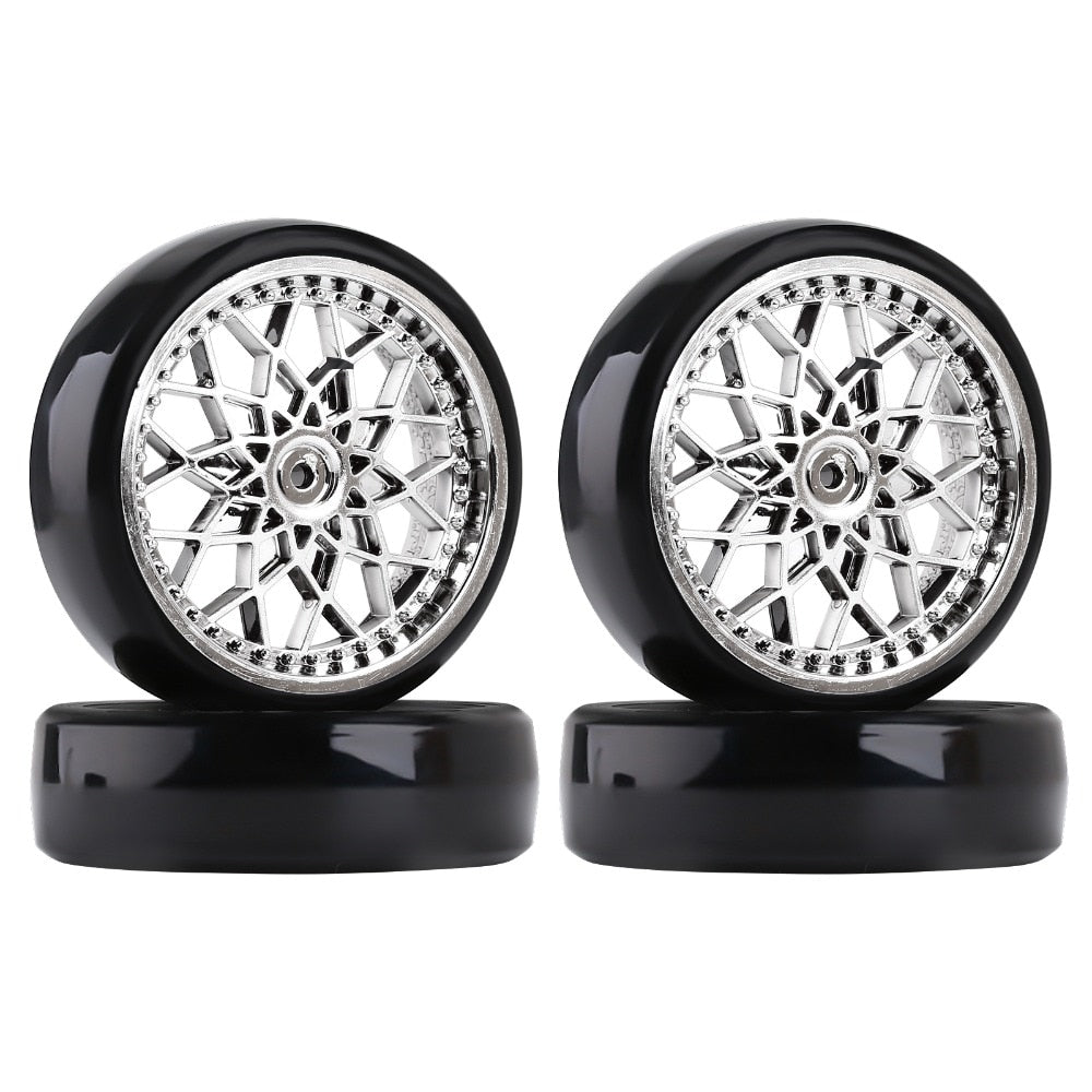 Plastic 53*15mm Wheel Rim Hub Tires Set for 1:10 RC Car Truck WPL D12 Upgrade Parts - 4Pc Silver