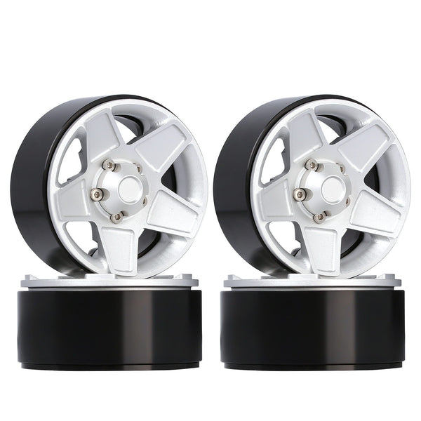 CNC Metal 1.9" Beadlock 5-Spokes Wheel Rim Hub for 1/10 RC Crawler Traxxas TRX4 Axial SCX10 90046 Defender D90 D110 - 4Pc Set Silver