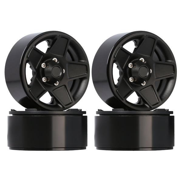 CNC Metal 1.9" Beadlock 5-Spokes Wheel Rim Hub for 1/10 RC Crawler Traxxas TRX4 Axial SCX10 90046 Defender D90 D110 - 4Pc Black