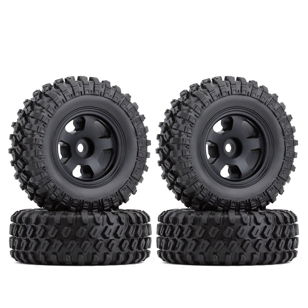 1.0" 49*18mm Beadlock Micro Crawler Alloy Wheel Rims Tires Set for 1/24 RC Crawler Car Axial SCX24 90081 AXI00001 - 4Pc Black