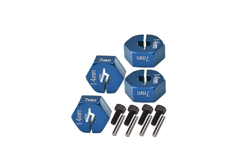 Axial EXO Aluminum Hex Adapter (14mmx7mm) For Optional 14mm Hex Wheel Only - 4Pcs Set Blue