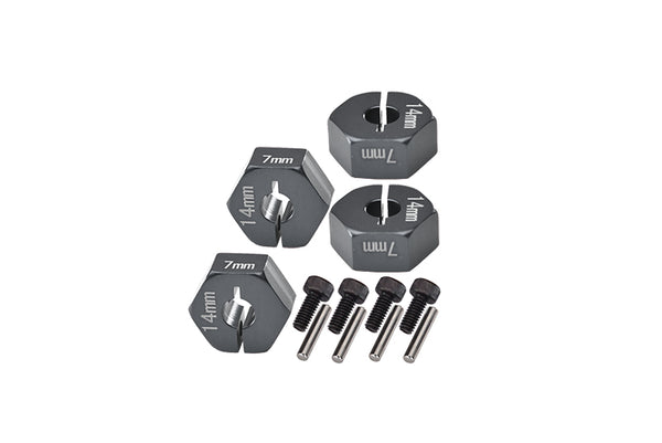 Axial EXO Aluminum Hex Adapter (14mmx7mm) For Optional 14mm Hex Wheel Only - 4Pcs Set Gray Silver