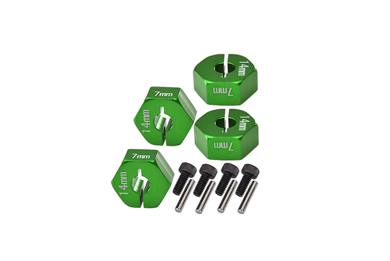 Axial EXO Aluminum Hex Adapter (14mmx7mm) For Optional 14mm Hex Wheel Only - 4Pcs Set Green