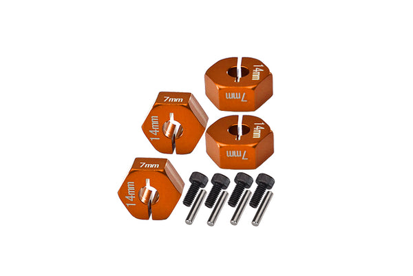 Axial EXO Aluminum Hex Adapter 14mmx7mm For Optional 14mm Hex Wheel Only - 4Pcs Set Orange