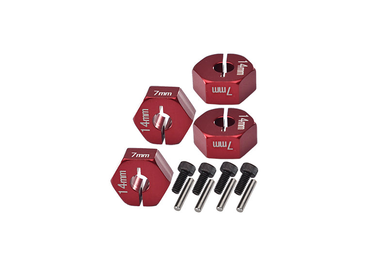 Axial EXO Aluminum Hex Adapter (14mmx7mm) For Optional 14mm Hex Wheel Only - 4Pcs Set Red