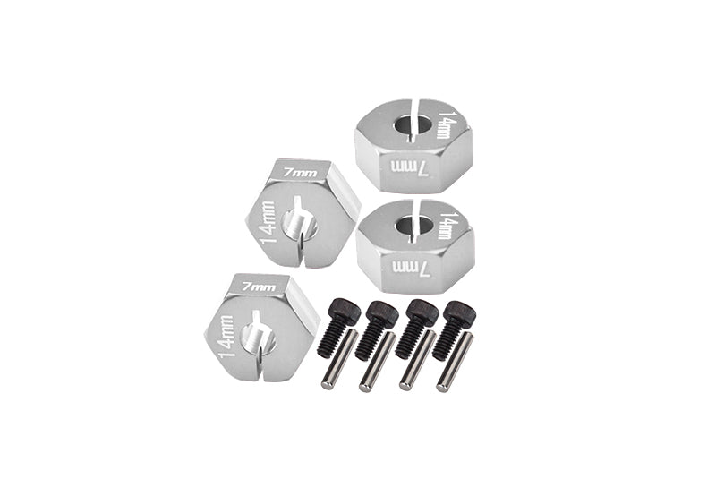 Axial EXO Aluminum Hex Adapter (14mmx7mm) For Optional 14mm Hex Wheel Only - 4Pcs Set Silver