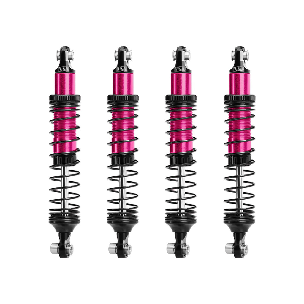 Aluminum 6061-T6 Alloy Front and Rear Adjustable Progressive 89mm Spring Damper Shock Absorber 4Pc Set For Vanquish 1:10 H10 Optic Kit / Yokohama RTR / Sparco RTR Rock Crawler Upgrades - Pink
