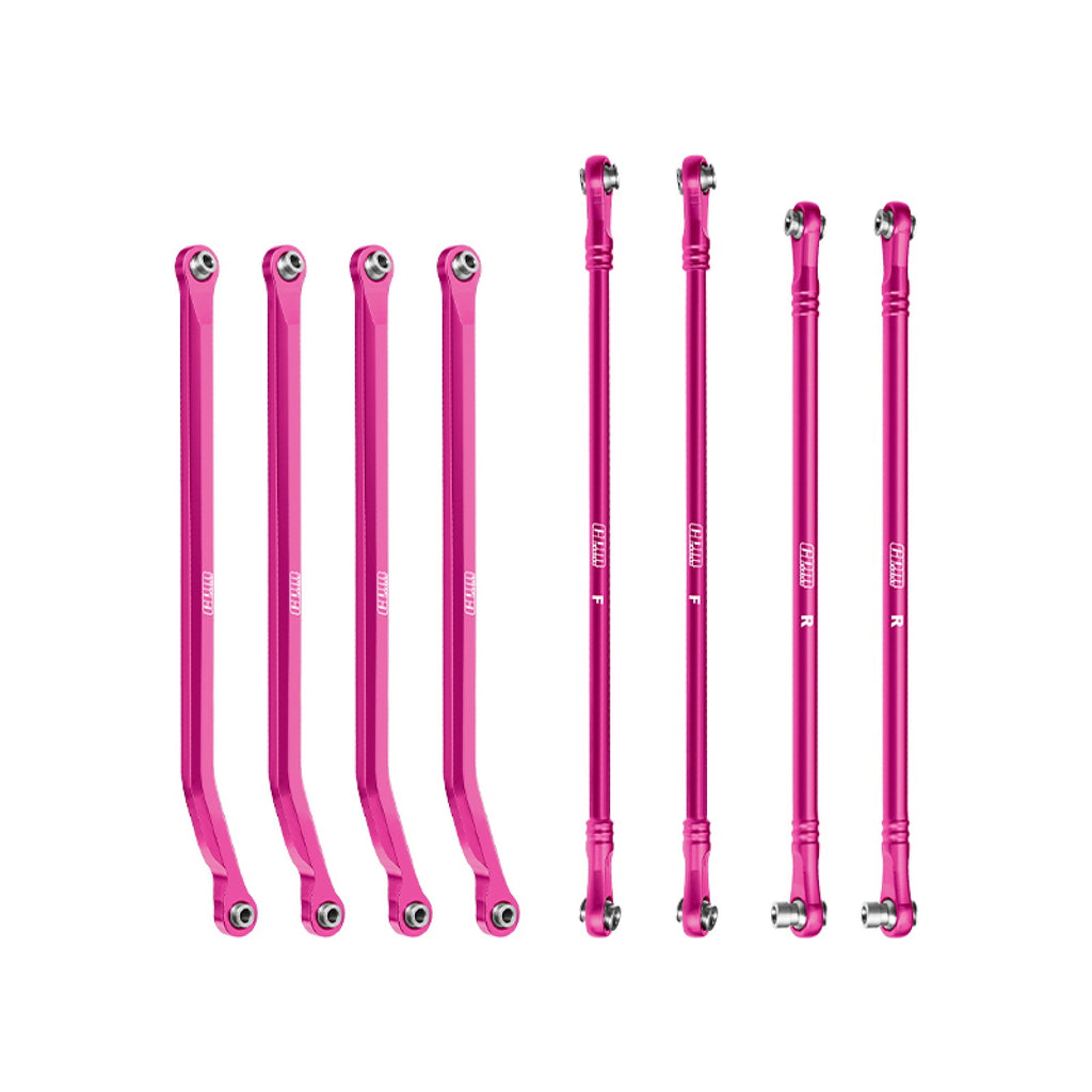 Aluminum 7075-T6 Alloy High-Clearance Upper & Lower Link Bar Set For Vanquish 1:10 H10 Optic Kit / Yokohama RTR / Sparco RTR Rock Crawler Upgrades - Pink