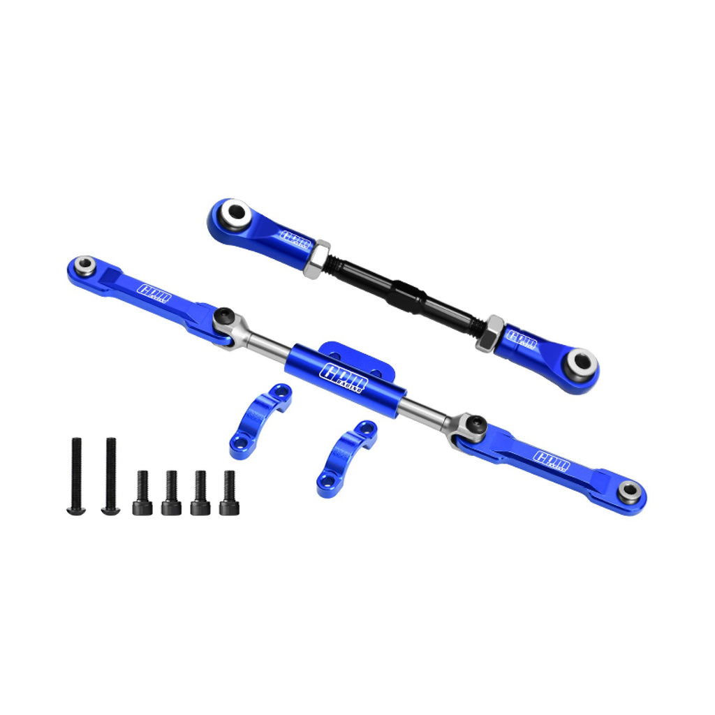 4140 Carbon Steel + Aluminum 7075-T6 Alloy Servo Link & Front Steering Link Set For Vanquish 1:10 H10 Optic Kit / Yokohama RTR / Sparco RTR Rock Crawler Upgrades - Blue