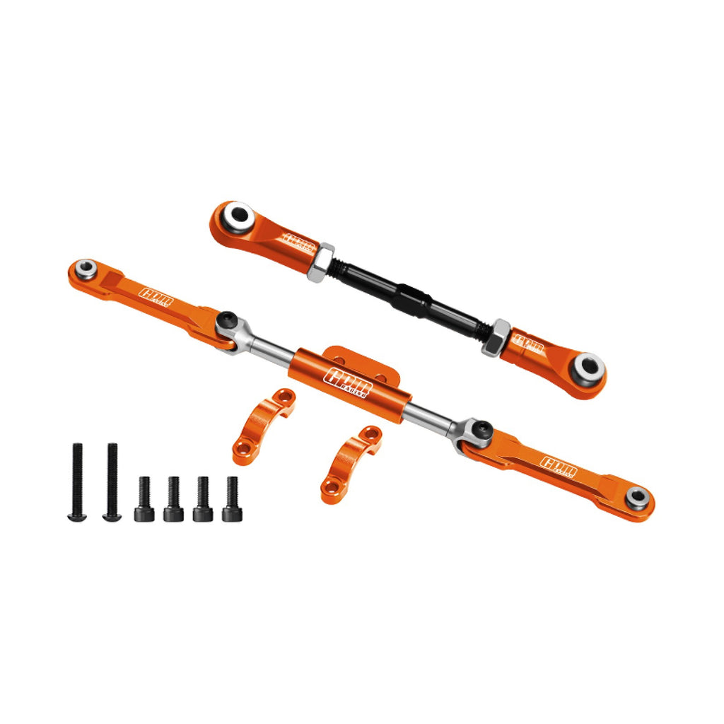 4140 Carbon Steel + Aluminum 7075-T6 Alloy Servo Link & Front Steering Link Set For Vanquish 1:10 H10 Optic Kit / Yokohama RTR / Sparco RTR Rock Crawler Upgrades - Orange