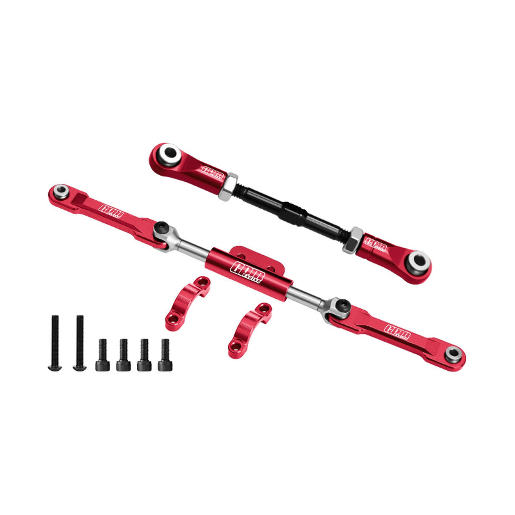 4140 Carbon Steel + Aluminum 7075-T6 Alloy Servo Link & Front Steering Link Set For Vanquish 1:10 H10 Optic Kit / Yokohama RTR / Sparco RTR Rock Crawler Upgrades - Red