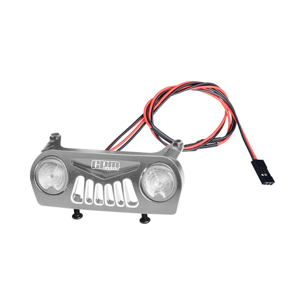 Aluminum 7075-T6 Alloy Front Bumper With White Light For Vanquish 1:10 H10 Optic Kit / Yokohama RTR / Sparco RTR Rock Crawler Upgrades - Silver