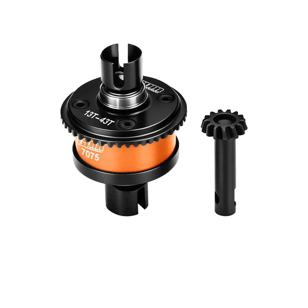 4140 Steel + Aluminum 7075 Alloy Front Or Rear Complete Differential 13/43T/1.0 Mod For LOSI 1/8 LMT 1.0 / 2.0 Solid Axle Monster Truck Upgrades - Orange
