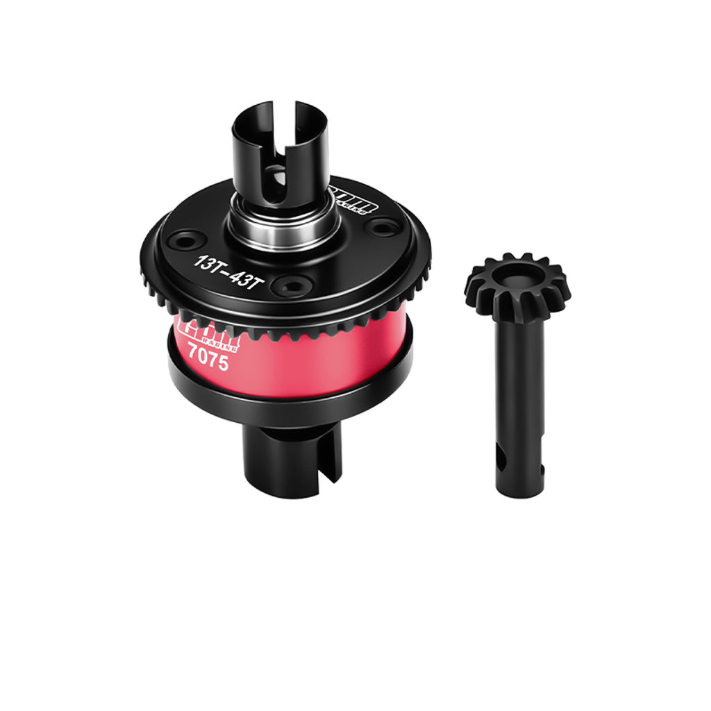 4140 Steel + Aluminum 7075 Alloy Front Or Rear Complete Differential 13/43T/1.0 Mod For LOSI 1/8 LMT 1.0 / 2.0 Solid Axle Monster Truck Upgrades - Red