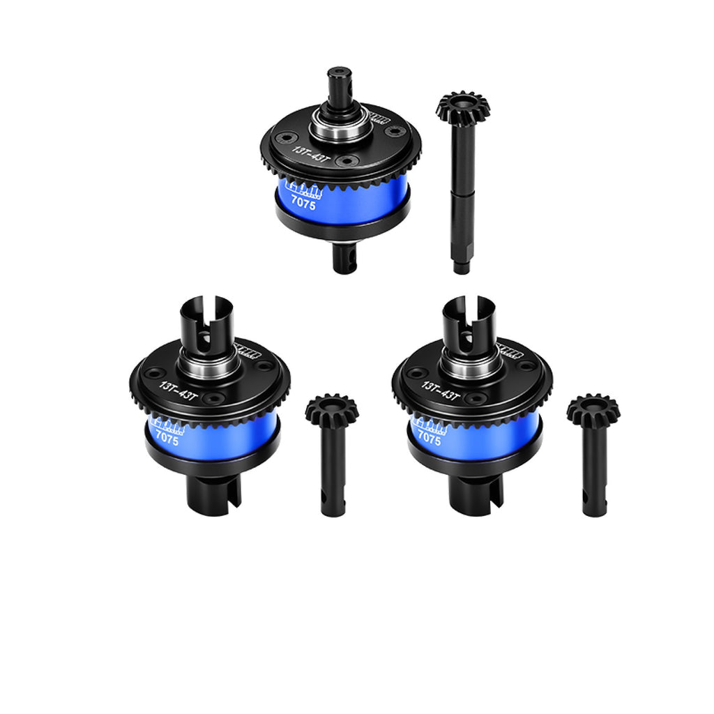 4140 Steel + Aluminum 7075 Alloy Front & Center & Rear Complete Differential 13/43T/1.0 MOD For LOSI 1:8 LMT 1.0 / LMT 2.0 / 1:10 TLR Tuned LMT Solid Axle Monster Truck Upgrades - Blue