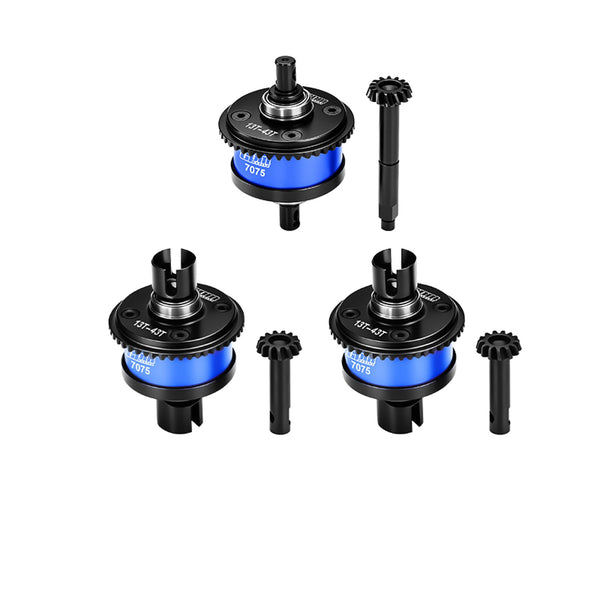 4140 Steel + Aluminum 7075 Alloy Front & Center & Rear Complete Differential 13/43T/1.0 MOD For LOSI 1:8 LMT 1.0 / LMT 2.0 / 1:10 TLR Tuned LMT Solid Axle Monster Truck Upgrades - Blue