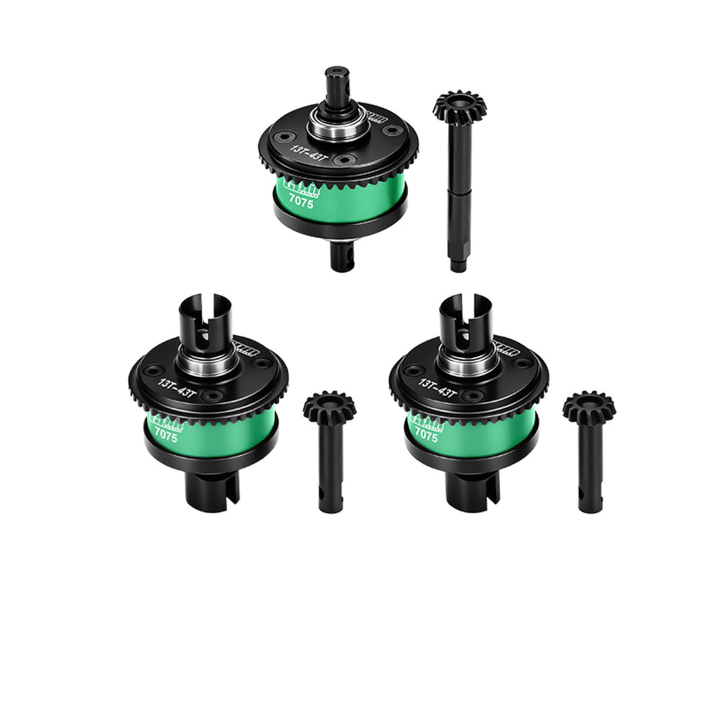 4140 Steel + Aluminum 7075 Alloy Front & Center & Rear Complete Differential 13/43T/1.0 MOD For LOSI 1:8 LMT 1.0 / LMT 2.0 / 1:10 TLR Tuned LMT Solid Axle Monster Truck Upgrades - Green