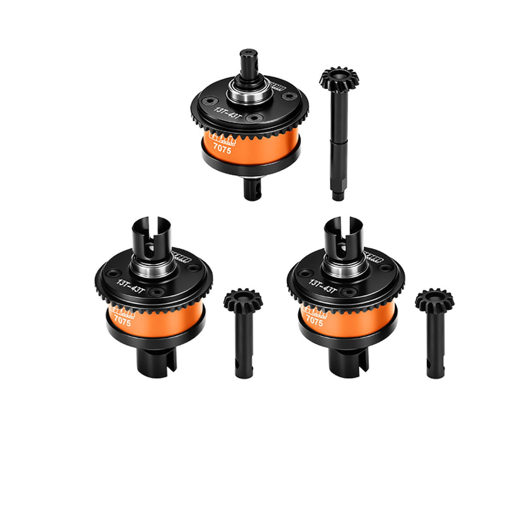 4140 Steel + Aluminum 7075 Alloy Front & Center & Rear Complete Differential 13/43T/1.0 MOD For LOSI 1:8 LMT 1.0 / LMT 2.0 / 1:10 TLR Tuned LMT Solid Axle Monster Truck Upgrades - Orange