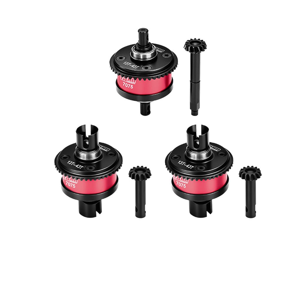 4140 Steel + Aluminum 7075 Alloy Front & Center & Rear Complete Differential 13/43T/1.0 MOD For LOSI 1:8 LMT 1.0 / LMT 2.0 / 1:10 TLR Tuned LMT Solid Axle Monster Truck Upgrades - Red