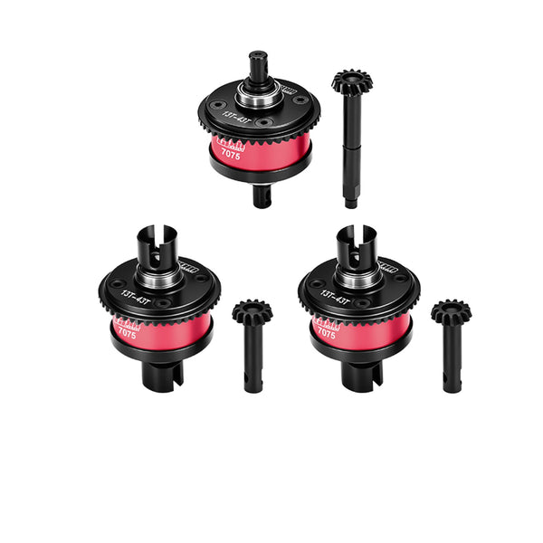 4140 Steel + Aluminum 7075 Alloy Front & Center & Rear Complete Differential 13/43T/1.0 MOD For LOSI 1:8 LMT 1.0 / LMT 2.0 / 1:10 TLR Tuned LMT Solid Axle Monster Truck Upgrades - Red
