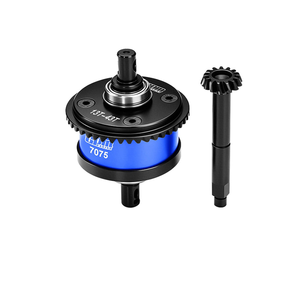 4140 Steel + Aluminum 7075 Alloy Center Complete Differential 13/43T/1.0 Mod For LOSI 1/8 LMT 1.0 / 2.0 Solid Axle Monster Truck Upgrades - Blue