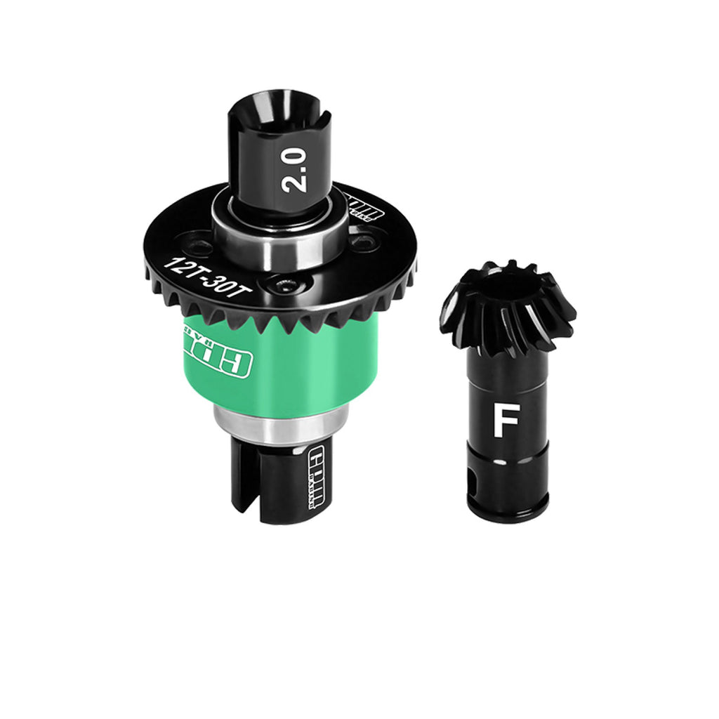 20CrMnTi Steel + Aluminum 7075 Alloy Front Differential 12/30T 0.8 Mod For Arrma 1/16 Mini Kraton 3S Speed Truck Upgrades - Green