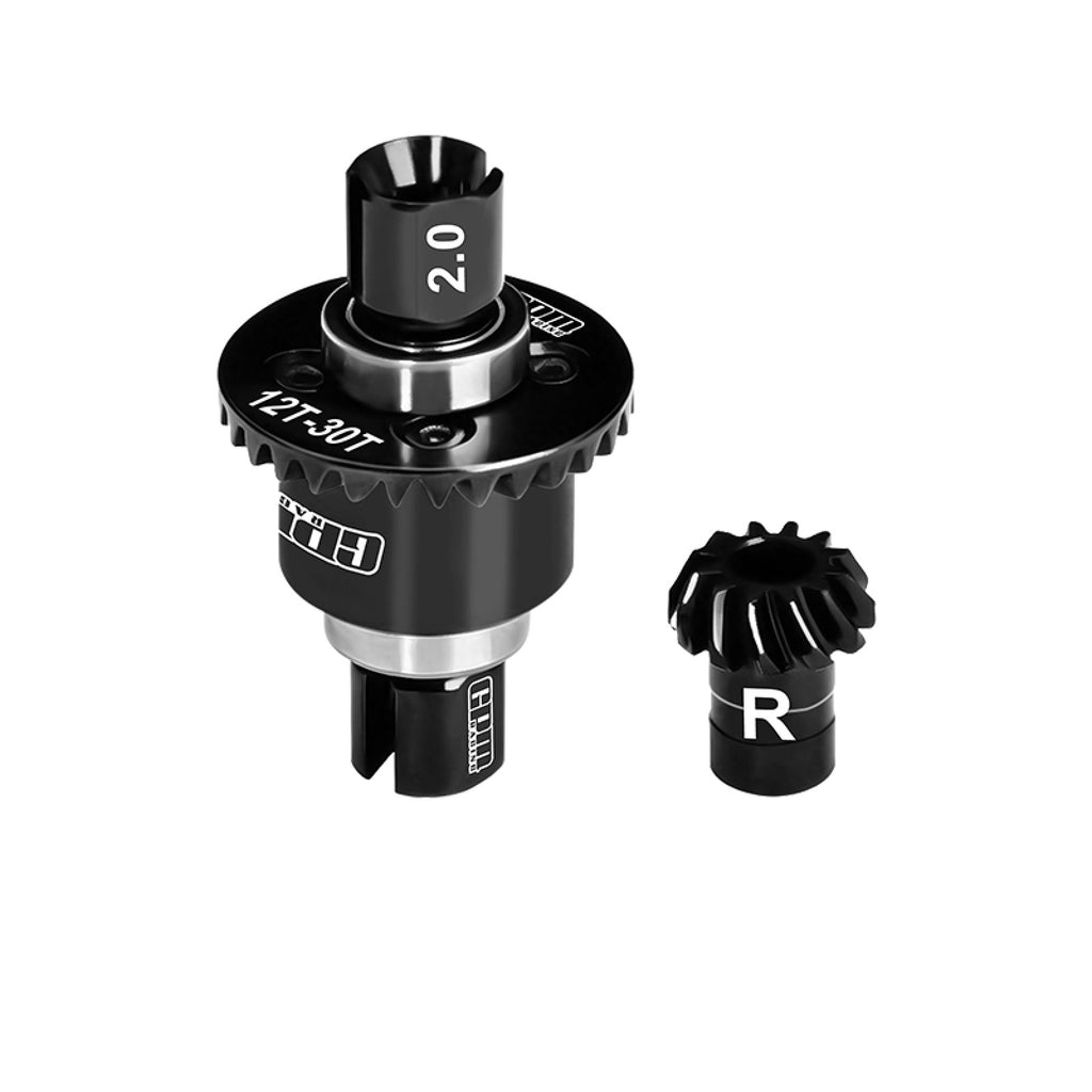 20CrMnTi Steel + Aluminum 7075 Alloy Rear Differential 12/30T 0.8 Mod For Arrma 1/16 Mini Kraton 3S Speed Truck Upgrades - Black
