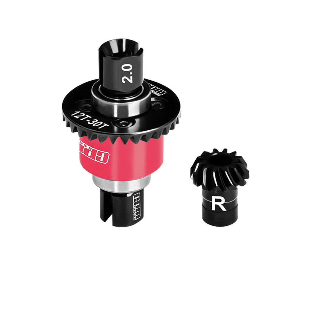 20CrMnTi Steel + Aluminum 7075 Alloy Rear Differential 12/30T 0.8 Mod For Arrma 1/16 Mini Kraton 3S Speed Truck Upgrades - Red
