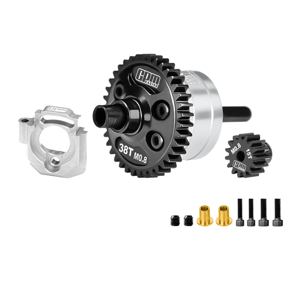 20CrMnTi Steel + Aluminum 7075 Alloy Complete Center Differential 38T 0.8 Mod & Motor Plate & Pinion Gear 15T For Arrma 1/16 Mini Kraton 3S Speed Truck Upgrades - Silver