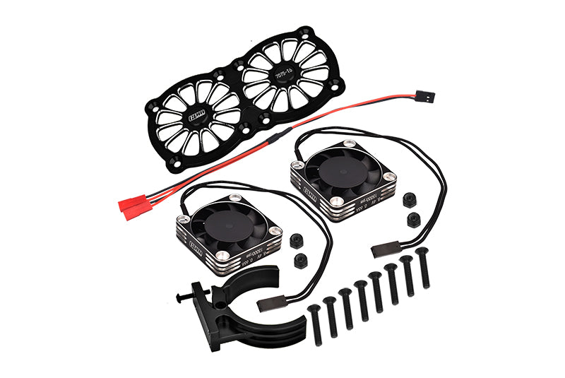 Aluminum 7075-T6 Motor Heatsink With Dual Metal Frame Cooling Fan And Adjustable Mount For 1:5 Arrma KRATON 8S BLX / OUTCAST 8S BLX / Traxxas X MAXX 6S / X MAXX 8S / 1:7 XO-01 - Black