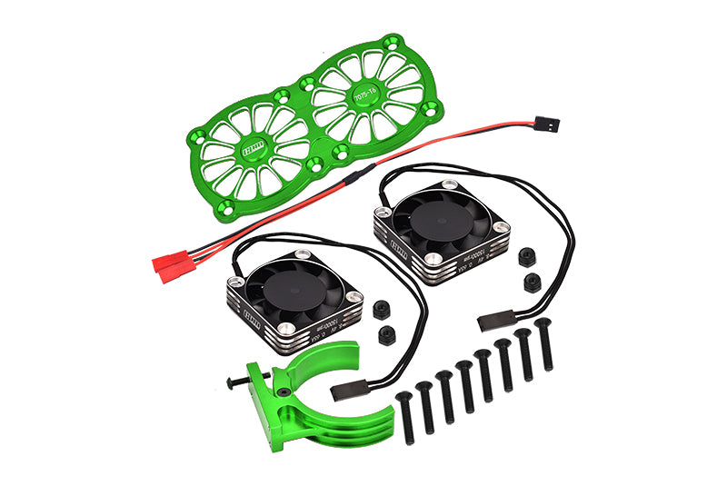 Aluminum 7075-T6 Motor Heatsink With Dual Metal Frame Cooling Fan And Adjustable Mount For 1:5 Arrma KRATON 8S BLX / OUTCAST 8S BLX / Traxxas X MAXX 6S / X MAXX 8S / 1:7 XO-01 - Green