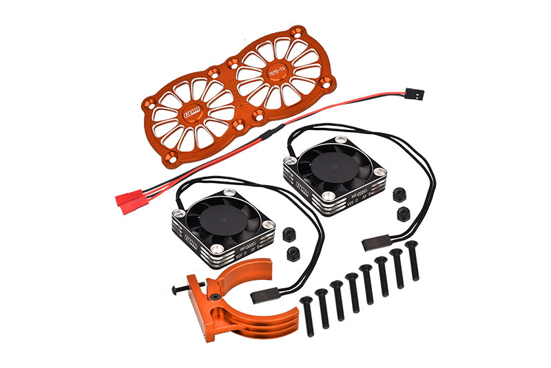 Aluminum 7075-T6 Motor Heatsink With Dual Metal Frame Cooling Fan And Adjustable Mount For 1:5 Arrma KRATON 8S BLX / OUTCAST 8S BLX / Traxxas X MAXX 6S / X MAXX 8S / 1:7 XO-01 - Orange