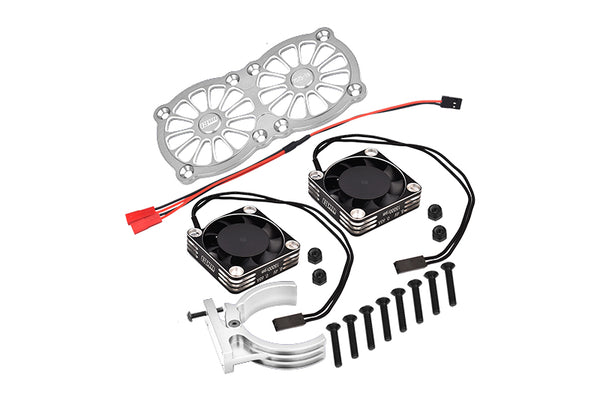 Aluminum 7075-T6 Motor Heatsink with Dual Metal Frame Cooling Fan and Adjustable Mount for 1:5 Arrma KRATON 8S BLX / Outcast 8S BLX / Traxxas X MAXX 6S / X MAXX 8S / 1:7 XO-01 - Silver