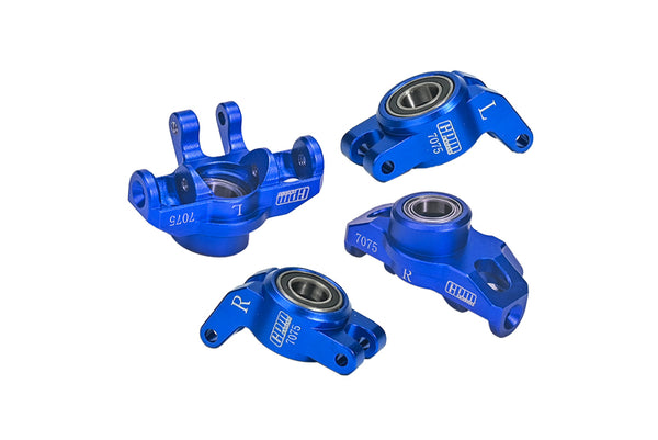 Aluminum 7075 Front Steering Block + Rear Hub (Larger Inner Bearings) For Arrma 1/18 GRANITE GROM MEGA 380 Brushed 4X4 Monster Truck ARA2102 - Blue