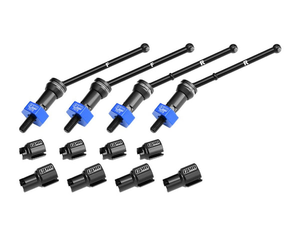 Aluminum 4140 Carbon Steel Front & Rear CVD Drive Shafts With Alloy 7075 Wheel Hex (Pins Thickened 2mm) For Arrma 1:18 GRANITE GROM / 1:14 TYPHON GROM Small Scale Buggy Upgrades - Blue
