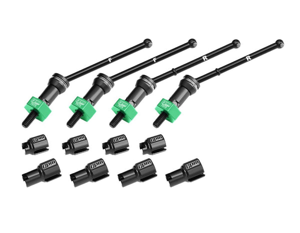 Aluminum 4140 Carbon Steel Front & Rear CVD Drive Shafts With Alloy 7075 Wheel Hex (Pins Thickened 2mm) For Arrma 1:18 GRANITE GROM / 1:14 TYPHON GROM Small Scale Buggy Upgrades - Green