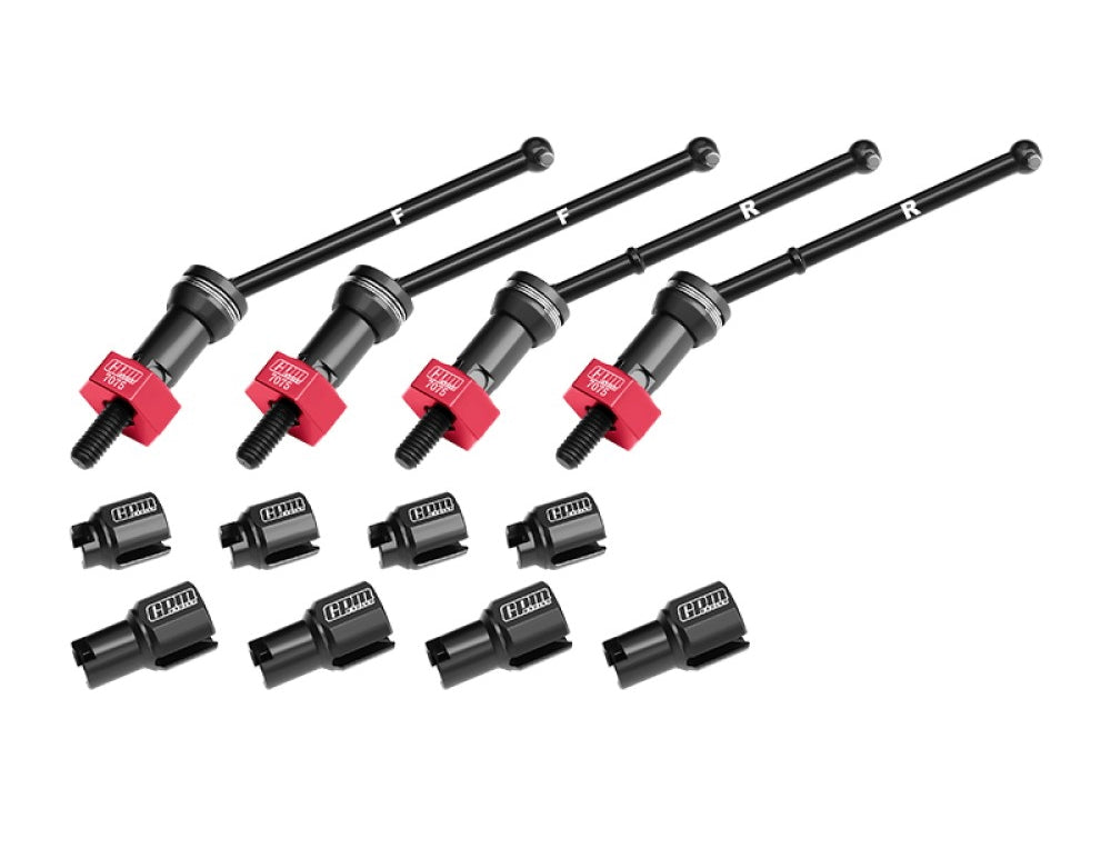 Aluminum 4140 Carbon Steel Front & Rear CVD Drive Shafts With Alloy 7075 Wheel Hex (Pins Thickened 2mm) For Arrma 1:18 GRANITE GROM / 1:14 TYPHON GROM Small Scale Buggy Upgrades - Red