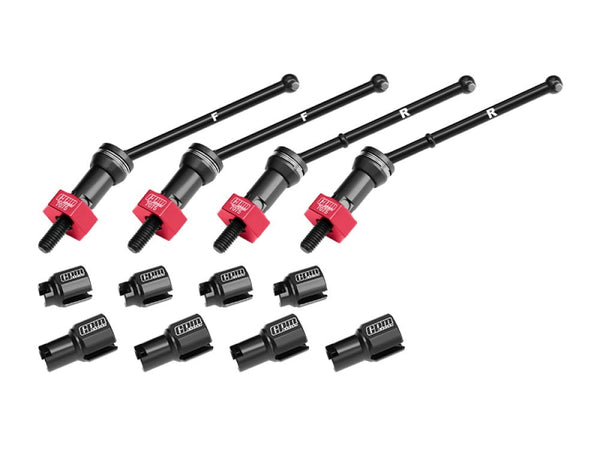 Aluminum 4140 Carbon Steel Front & Rear CVD Drive Shafts With Alloy 7075 Wheel Hex (Pins Thickened 2mm) For Arrma 1:18 GRANITE GROM / 1:14 TYPHON GROM Small Scale Buggy Upgrades - Red