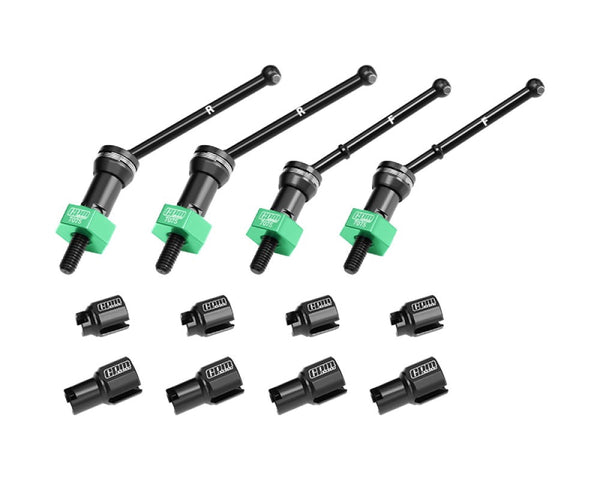Aluminum 4140 Carbon Steel Front & Rear CVD Drive Shafts With Alloy 7075 Wheel Hex (Pins Thickened 2mm) For Arrma 1/16 MOJAVE GROM Desert Truck Upgrades - Green
