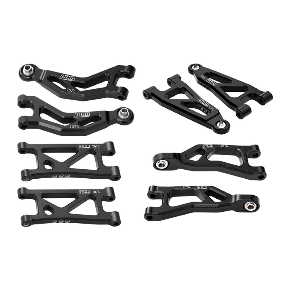 Aluminum 7075 Alloy Front + Rear Upper And Lower Suspension Arms For Arrma 1/16 MOJAVE GROM DESERT TRUCK Upgrades - Black