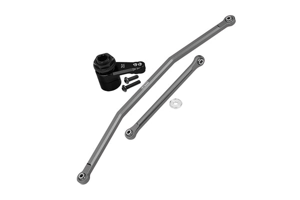 Axial 1/10 RBX10 Ryft 4WD Rock Bouncer AXI03005 Upgrade Parts Aluminum Front Steering Tie Rods + Aluminum 7075 25T Servo Horn With Built-In Spring (2 Positioning Holes) - 6Pc Set Gray Silver