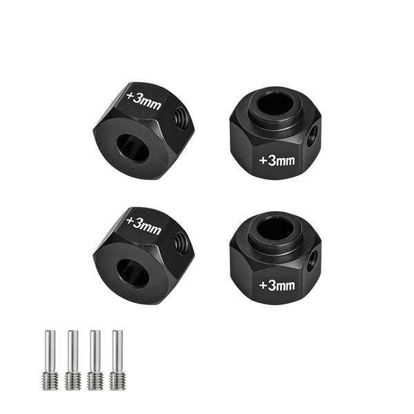 Aluminum Alloy 6061-T6 Wheel 12mm Hex Adapters +3mm For Axial 1/10 SCX10 III Jeep CJ-7 Rock Crawler Upgrades - Black