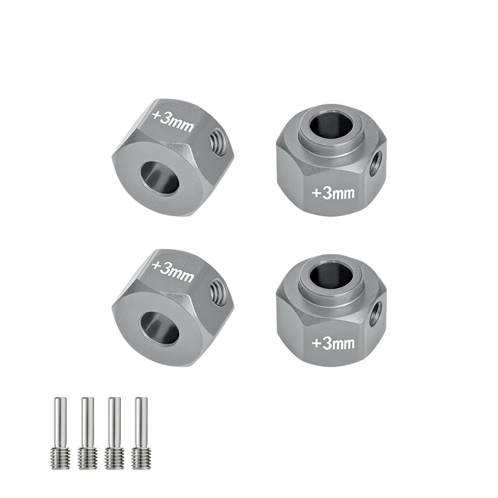 Aluminum Alloy 6061-T6 Wheel 12mm Hex Adapters +3mm For Axial 1/10 SCX10 III Jeep CJ-7 Rock Crawler Upgrades - Gray Silver