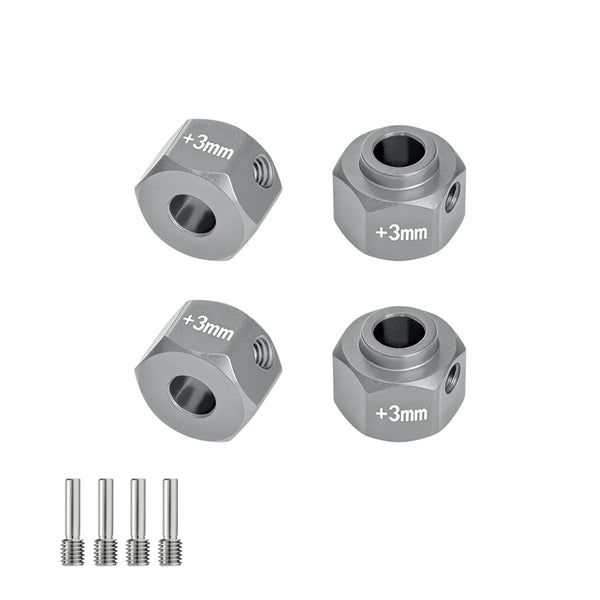 Aluminum Alloy 6061-T6 Wheel 12mm Hex Adapters +3mm For Axial 1/10 SCX10 III Jeep CJ-7 Rock Crawler Upgrades - Gray Silver