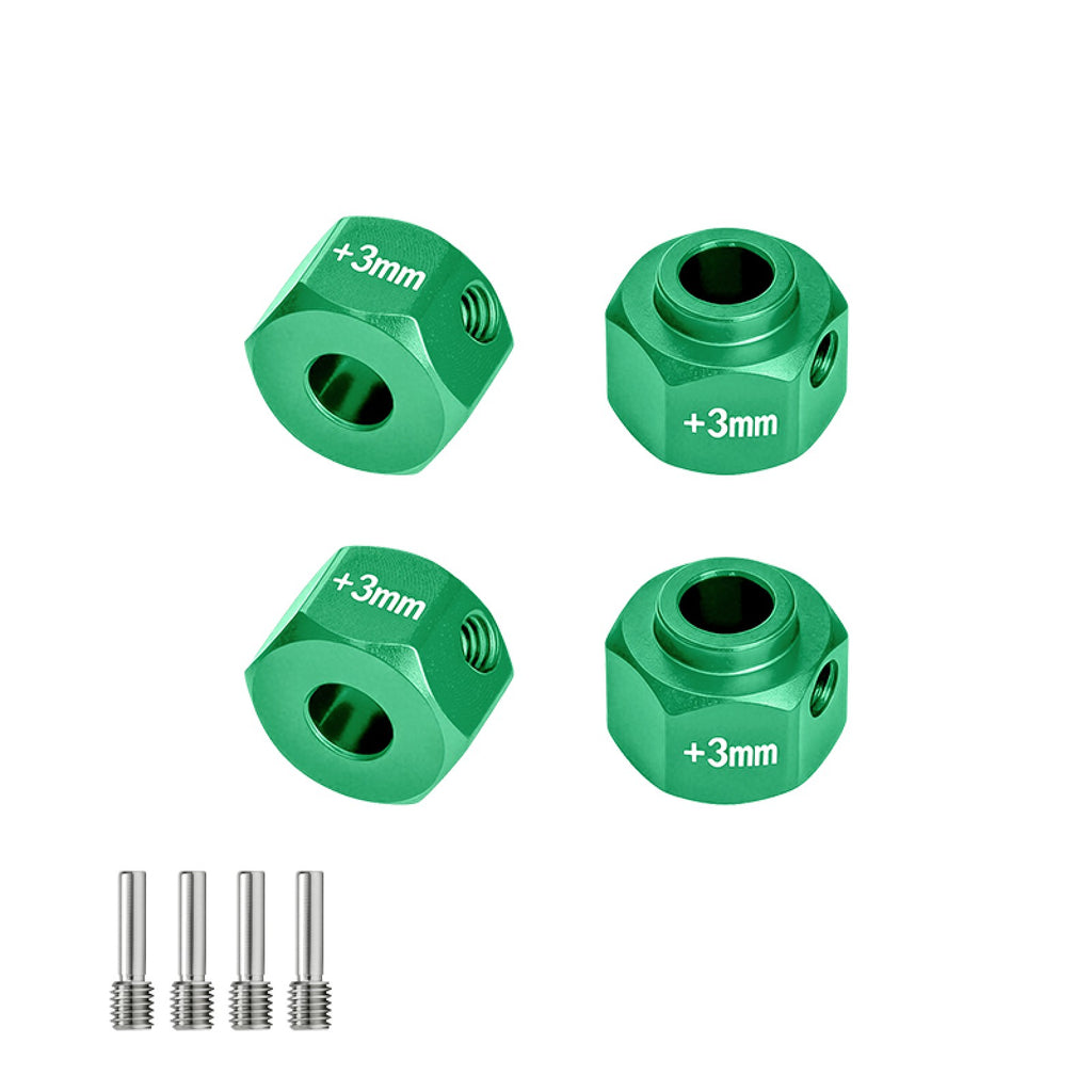 Aluminum Alloy 6061-T6 Wheel 12mm Hex Adapters +3mm For Axial 1/10 SCX10 III Jeep CJ-7 Rock Crawler Upgrades - Green