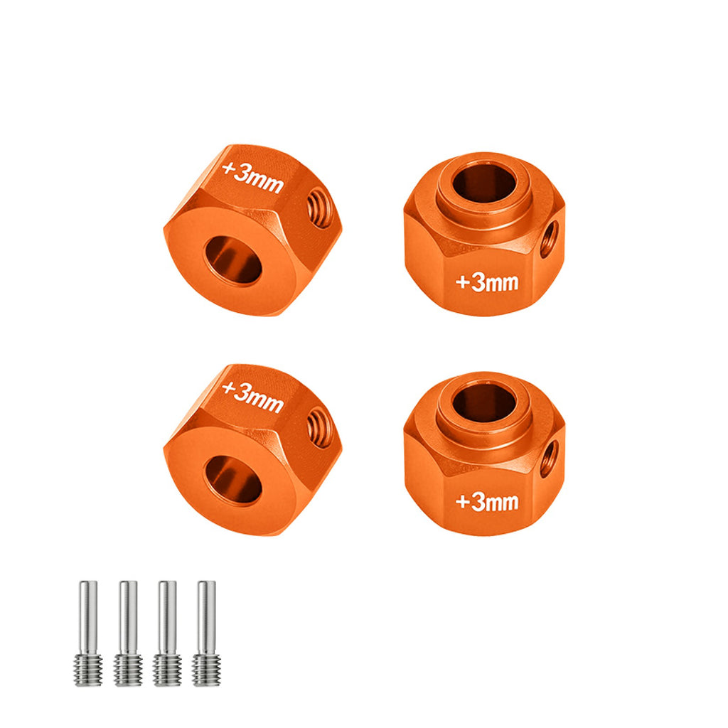 Aluminum Alloy 6061-T6 Wheel 12mm Hex Adapters +3mm For Axial 1/10 SCX10 III Jeep CJ-7 Rock Crawler Upgrades - Orange
