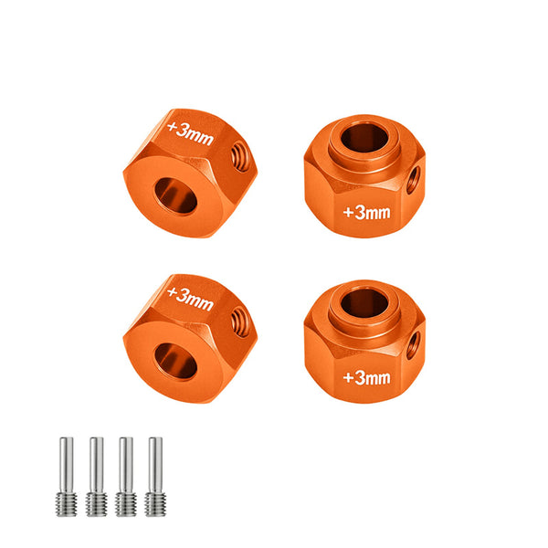 Aluminum Alloy 6061-T6 Wheel 12mm Hex Adapters +3mm For Axial 1/10 SCX10 III Jeep CJ-7 Rock Crawler Upgrades - Orange