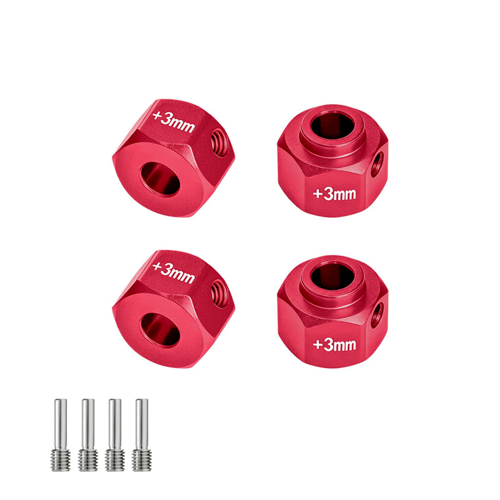 Aluminum Alloy 6061-T6 Wheel 12mm Hex Adapters +3mm For Axial 1/10 SCX10 III Jeep CJ-7 Rock Crawler Upgrades - Red