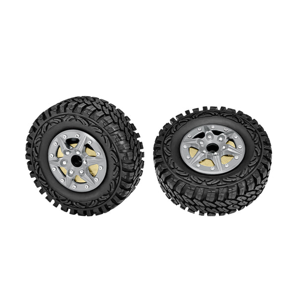 1.9" Alloy 6-Spoke Crawler Tire With 100G Brass Wheels Weights For AXIAL 1/10 SCX10 III Jeep CJ-7 SCX10 II Jeep Cherokee TRX4 Defender GMADE Komodo GMADE Sawback VATERRA K5 Blazer Ascender - Gray Silver